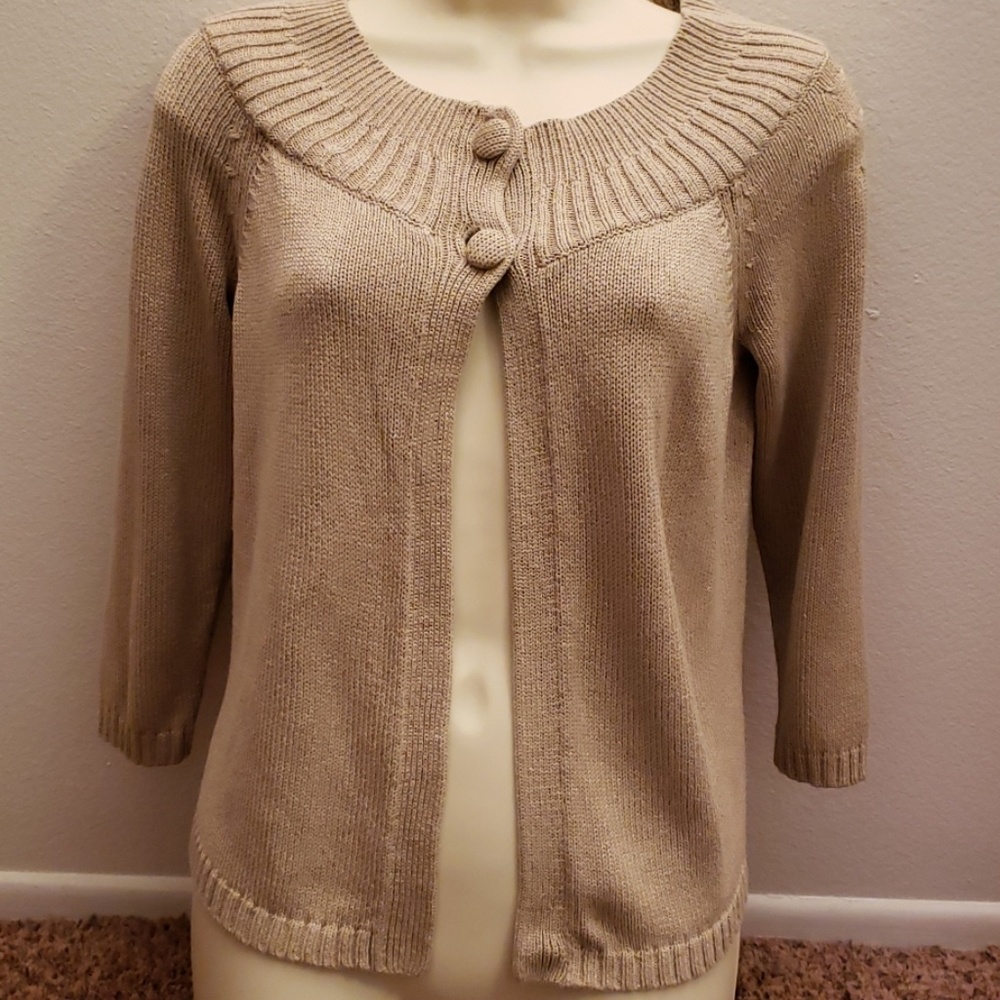 Ann Taylor Small Tan 3/4 Sleeve Cardigan Sweater - Picture 1 of 5